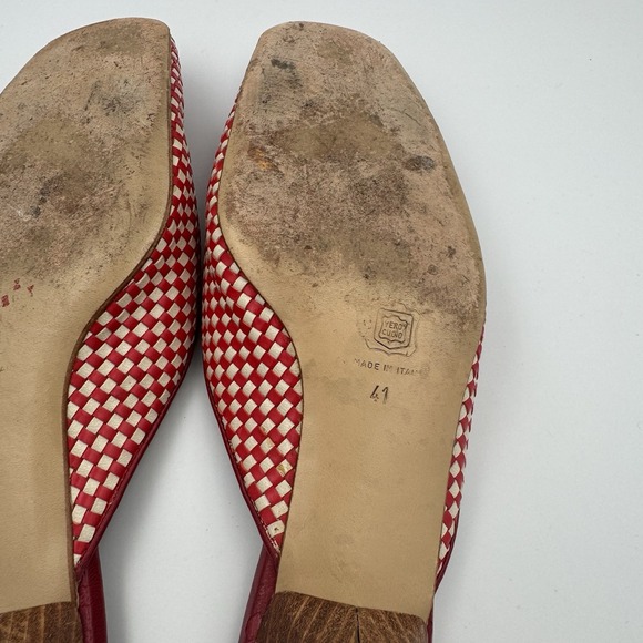 Paola del Lungo Mules Red White Woven Womens Shoe Size US 9 EU 41 Slip On - Picture 8 of 14